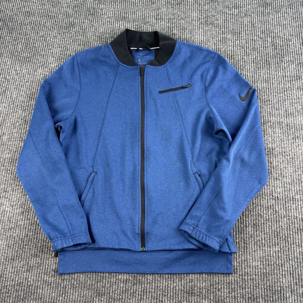 Nike Basketball Jacket Men Medium Blue Dri Fit Zip Activewear Shooting Shirt